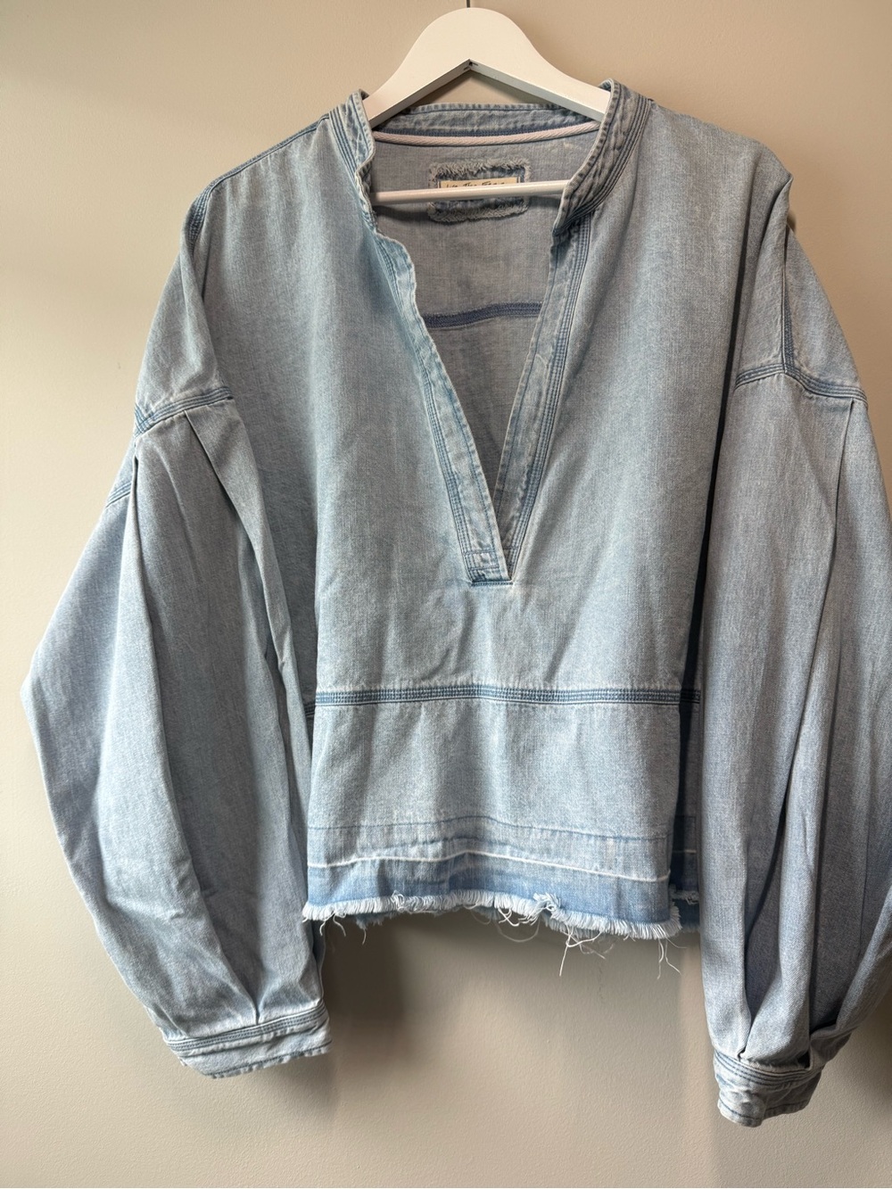 Free People We The Free Light Wash Denim Oversized Pullover Top Size Medium